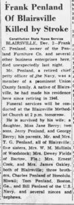 George Berry Frank Penland Of Blairsville Killed By Stroke Ajc Dec 3 1953