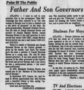 Joseph Emerson Brown Father And Son Governors Ajc Nov 21 1980