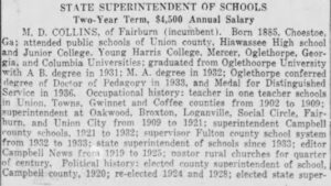 Md Collins State Superintendent Of Schools Two Year Term Macon Telegraph Sep 11 1938 1