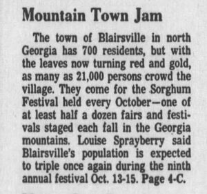 Sorghum Festival Mountain Town Jam AJC Oct 5 1978