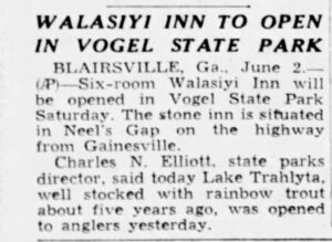 WalasiYi Inn To Open In Vogel State Park AJC Jun 3 1938