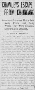 Crawley Family Crawleys Escape From Chaingang Ledgerenquirer Apr 22 1924