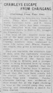 Crawley Family Crawleys Escape From Chaingang Ledgerenquirer Part 2 Apr 22 1924
