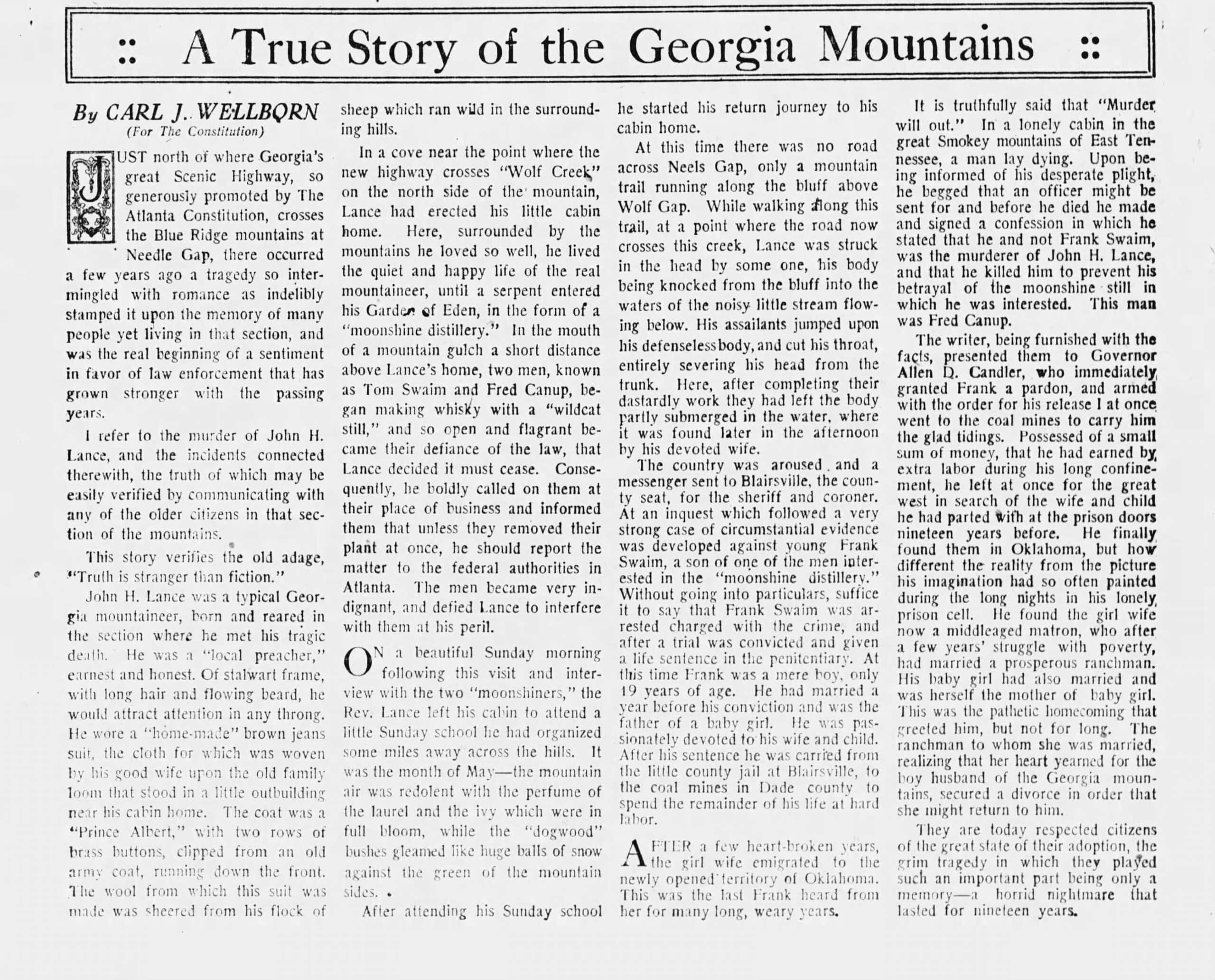 A Sure Story Of The Georgia Mountains Carl J Wellborn AJC Nov 22 1925 (1)
