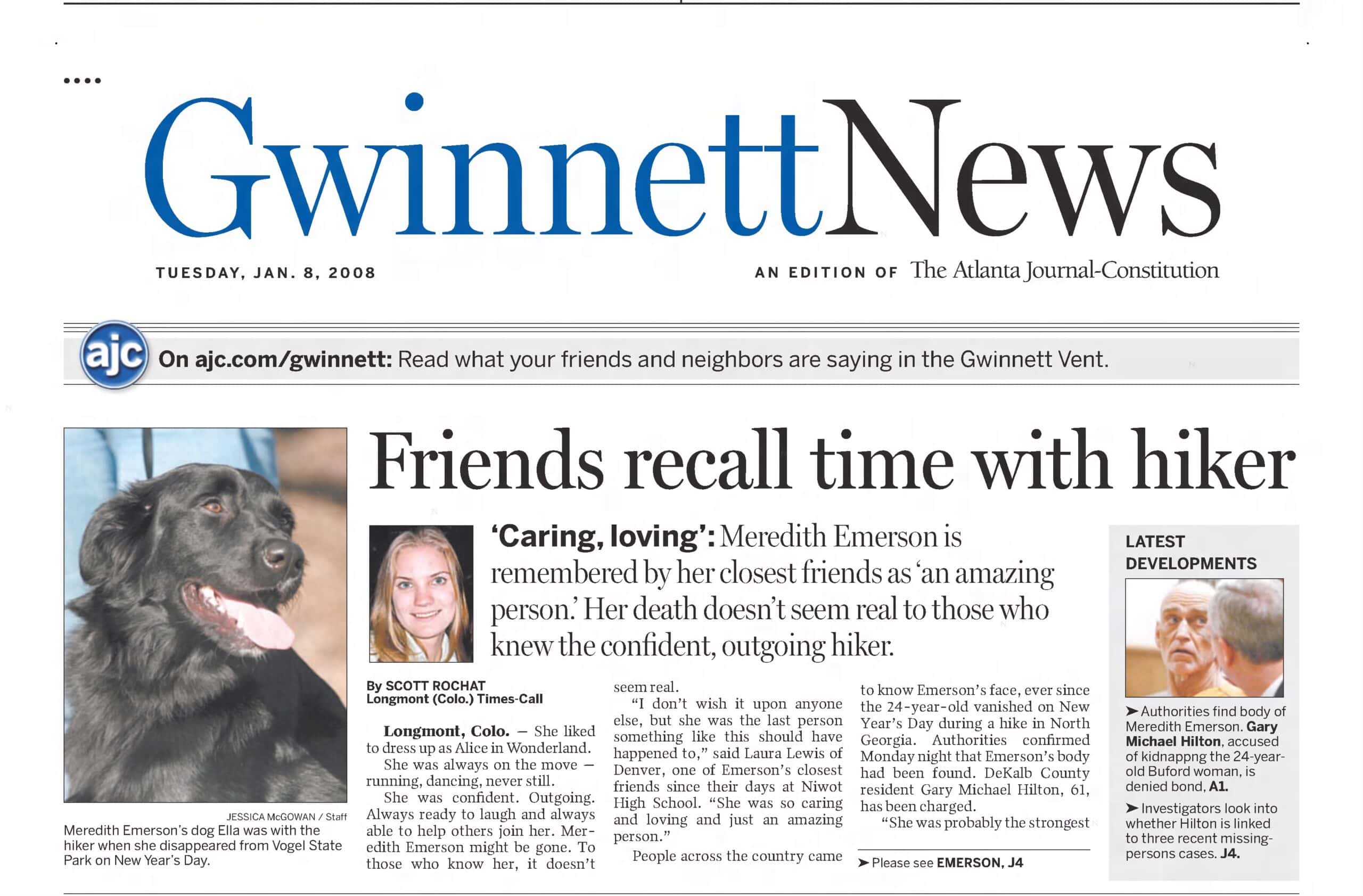Blairsville Crime Meredith Emerson Friends Recall Time With Hiker AJC Jan 8 2008 (2)