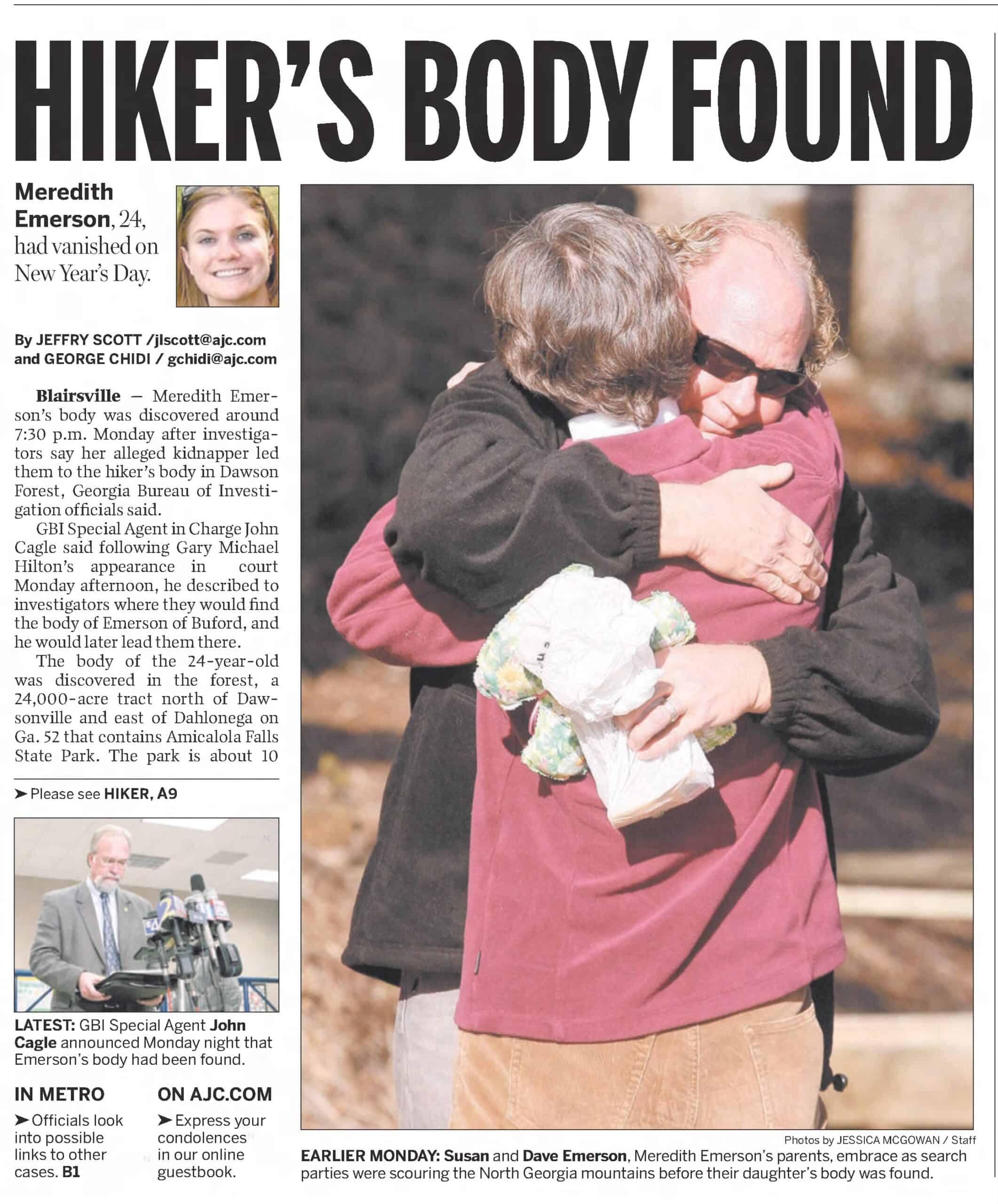 Blairsville Crime Meredith Emerson Hikers Body Found AJC Jan 8 2008 (1)