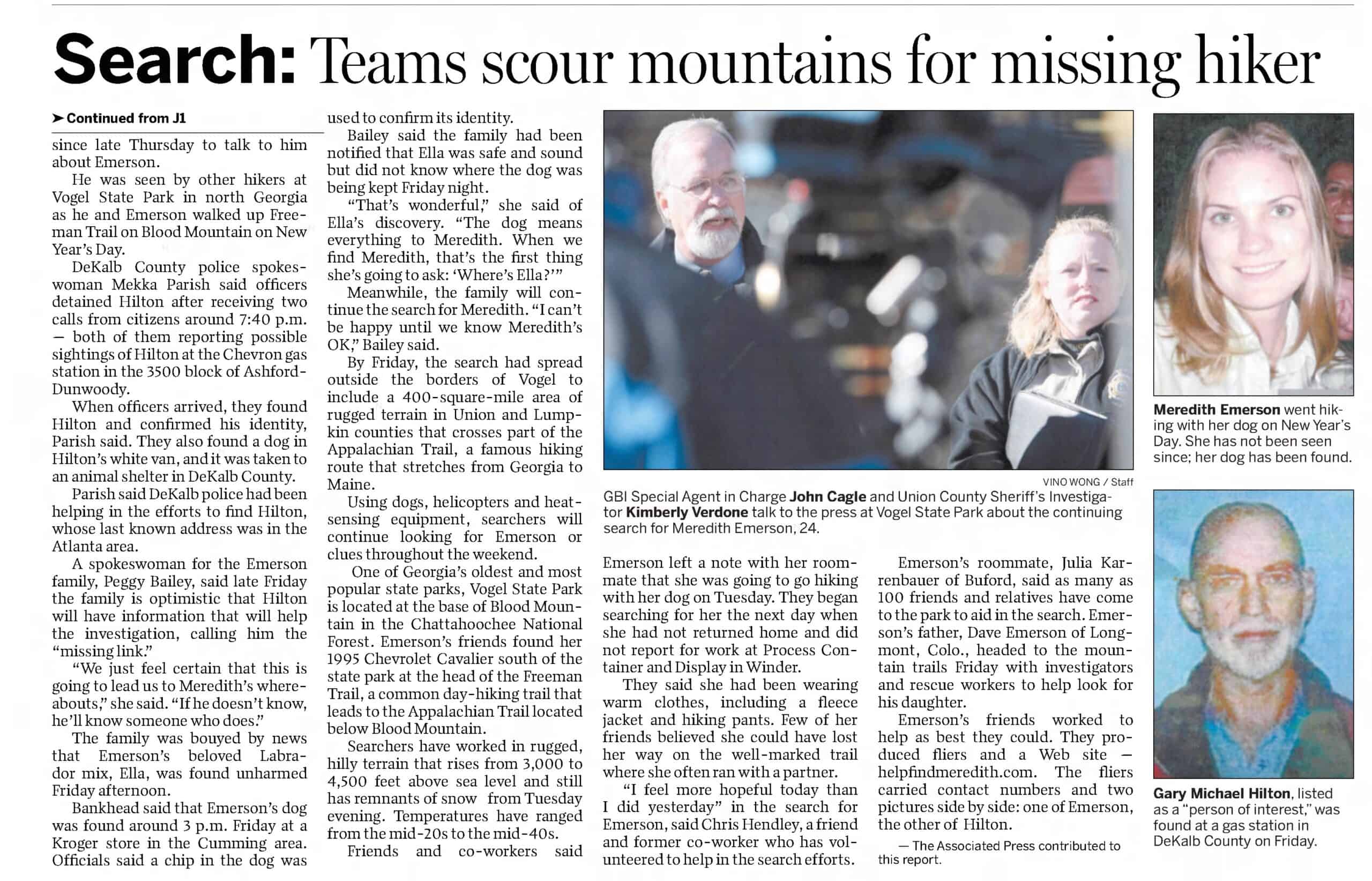 Blairsville Crime Meredith Emerson Search Goes On For Missing Hiker Part 2 AJC Jan 5 2008 (1)