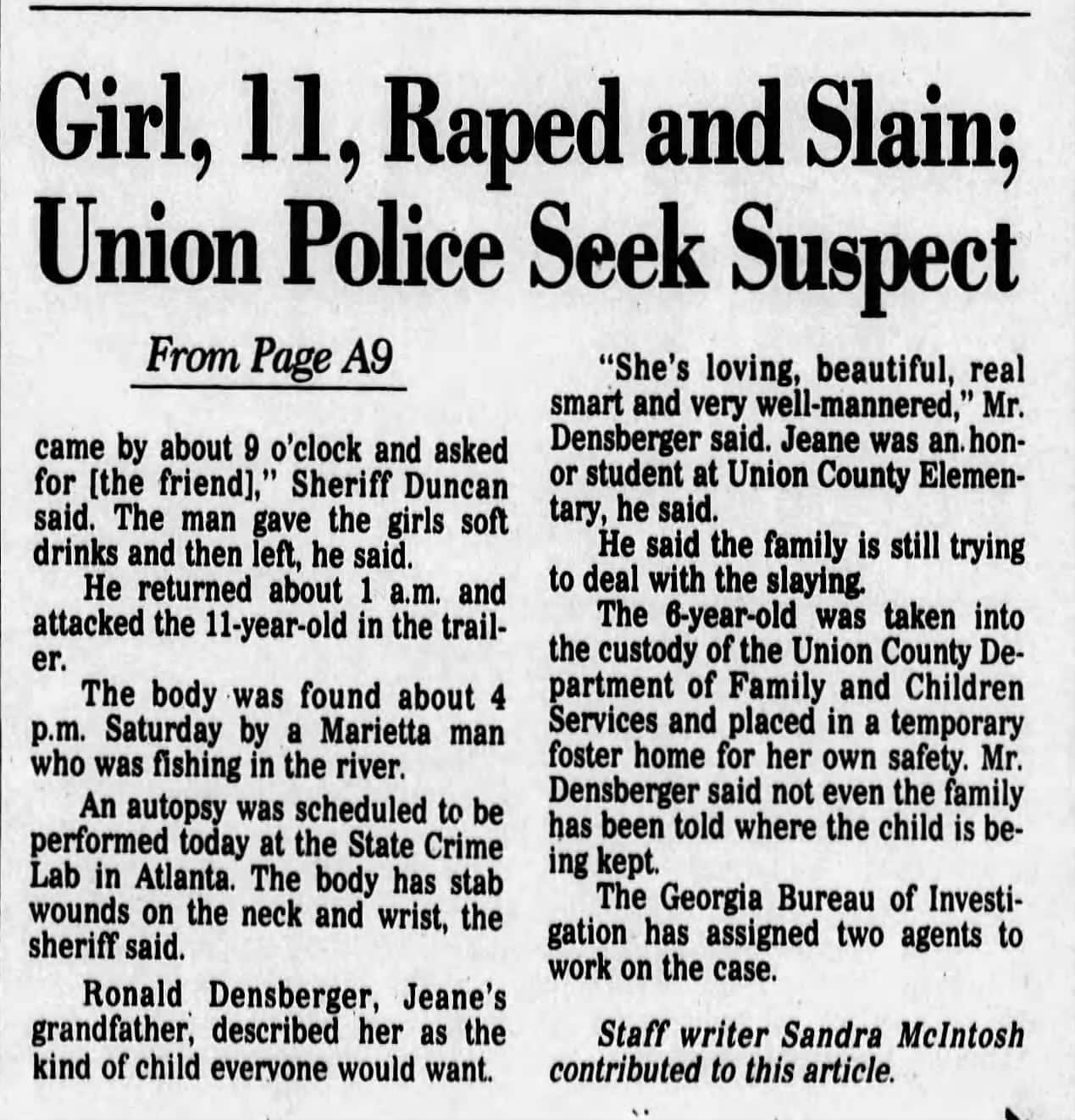 Blairsville Girl 11 Raped Killed Body Found In Nearby River Part 2 AJC Jul 31 1989