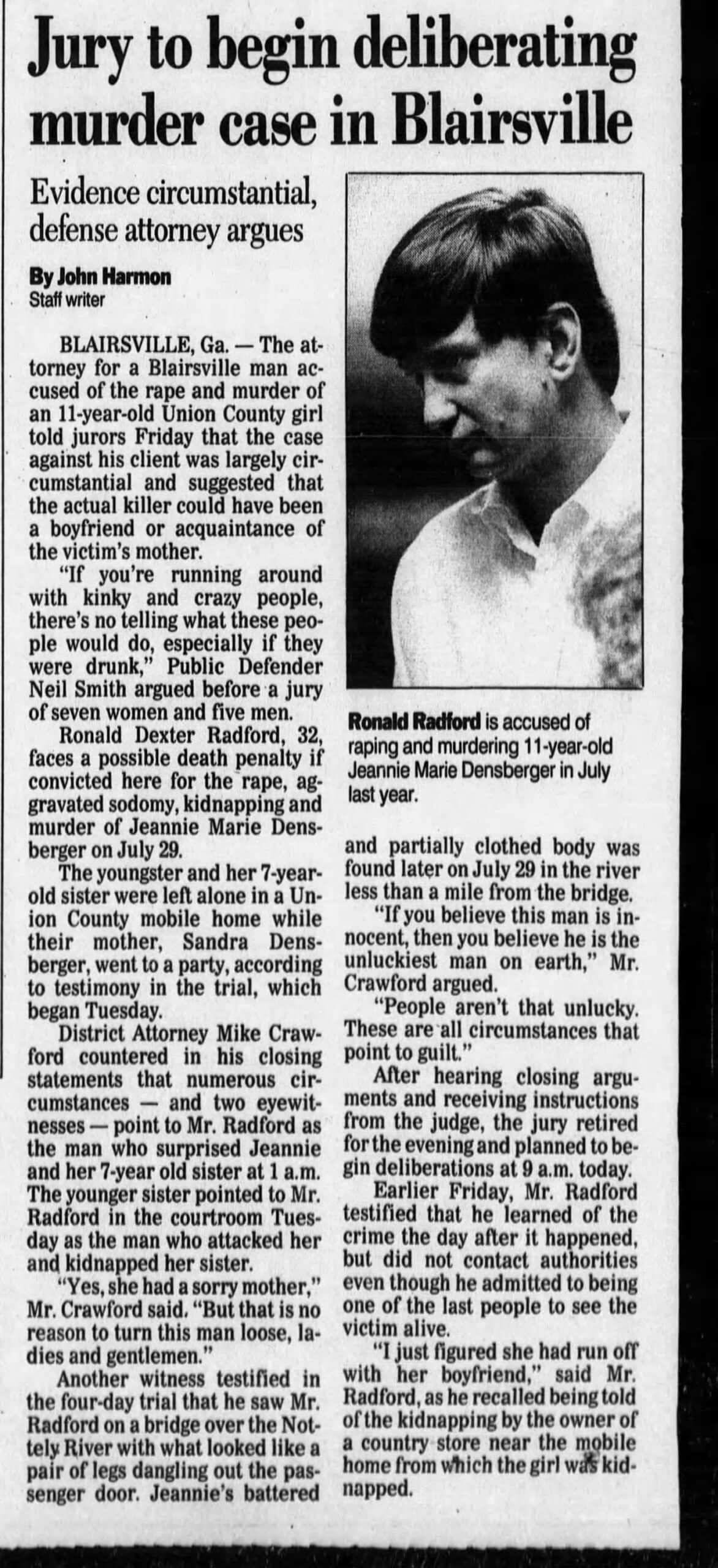 Jury To Begin Deliberating Murder Case In Blairsville AJC May 5 1990