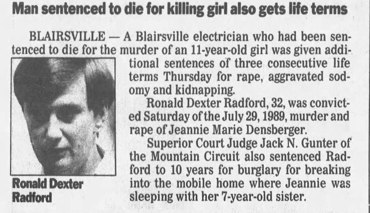 Ronald Radford Man Sentenced To Die For Killing Girl Also Gets Life Term AJC May 11 1990 (1)