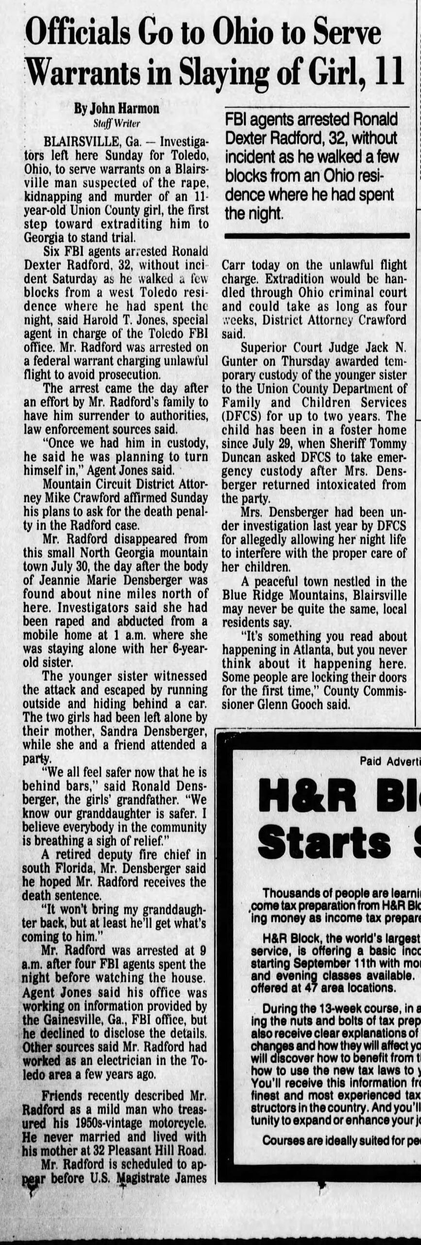 Ronald Radford Officials Go To Ohio To Serve Warrants In Slaying Of Girl 11 AJC Aug 14 1989 (1)