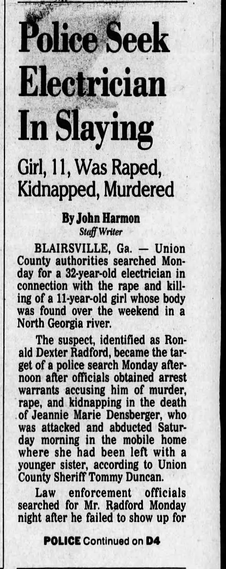 Ronald Radford Police Seek Electrician In Slaying AJC Aug 1 1989 (1)