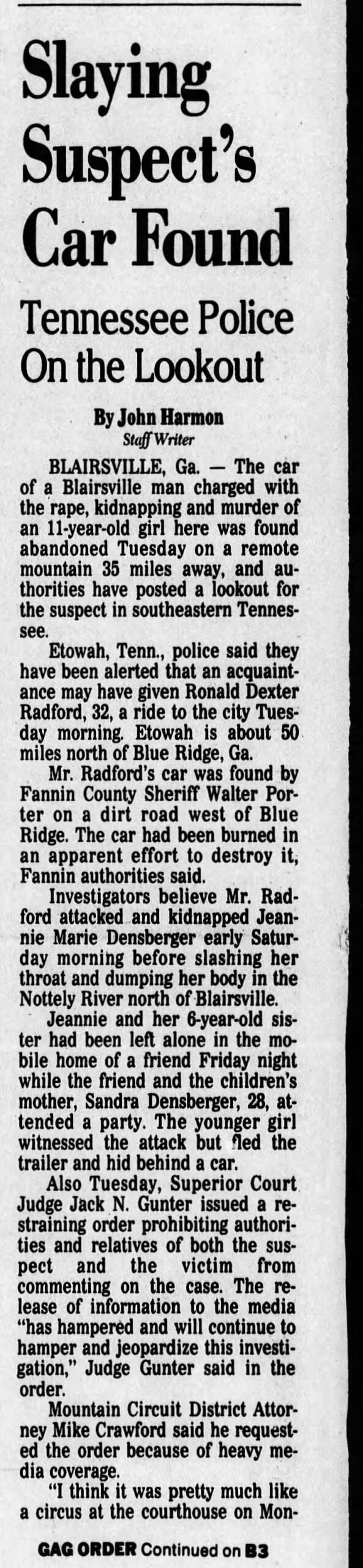 Ronald Radford Slaying Suspects Car Found AJC Aug 2 1989 (1)