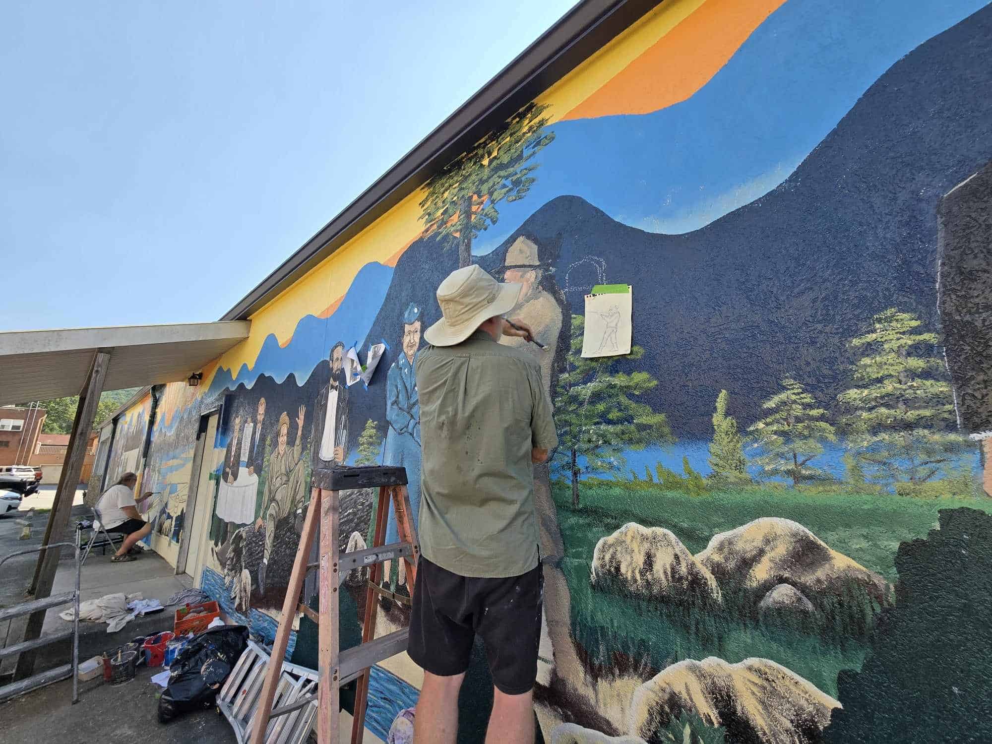 Union County Legends Mural Bob Dasher Working On Eric Englan