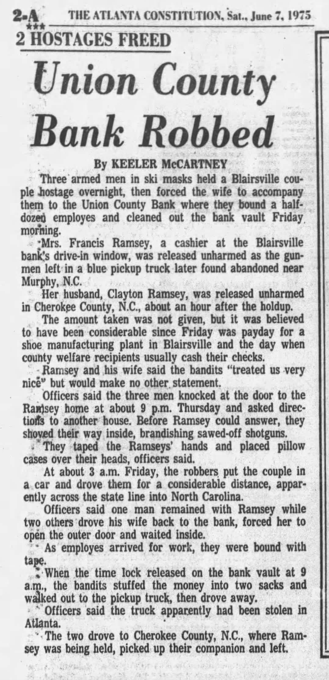 Union County Bank Robbed June 7 1975 (2)