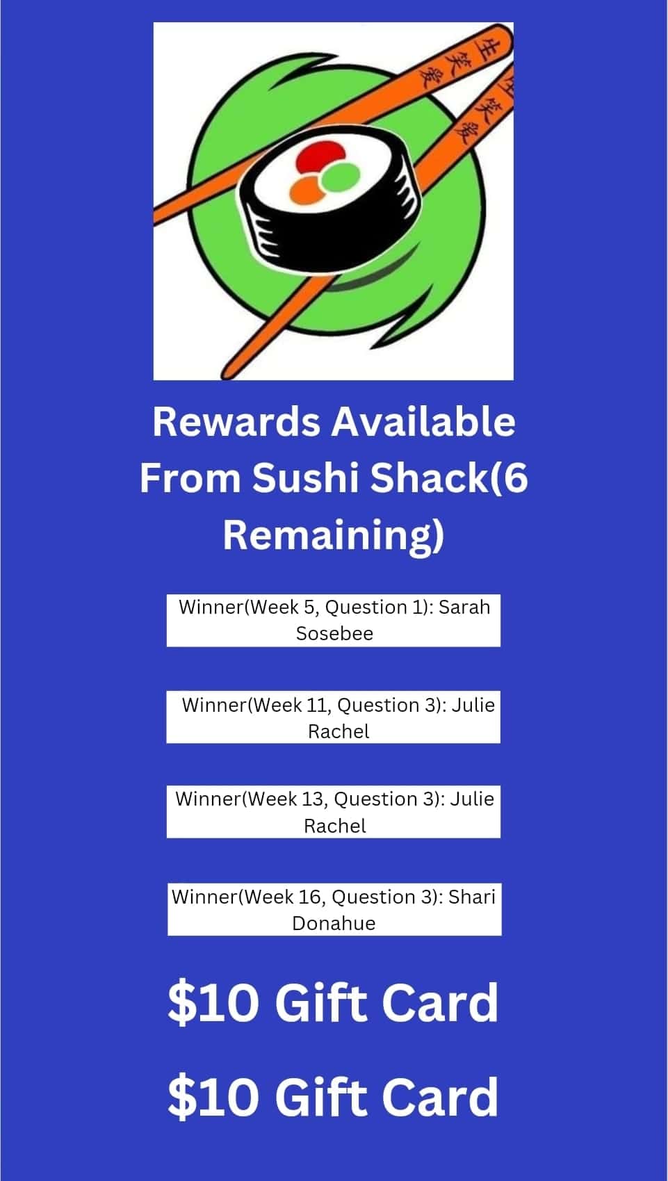 GF Trivia And Rewards Halfway Point Sushi Shack