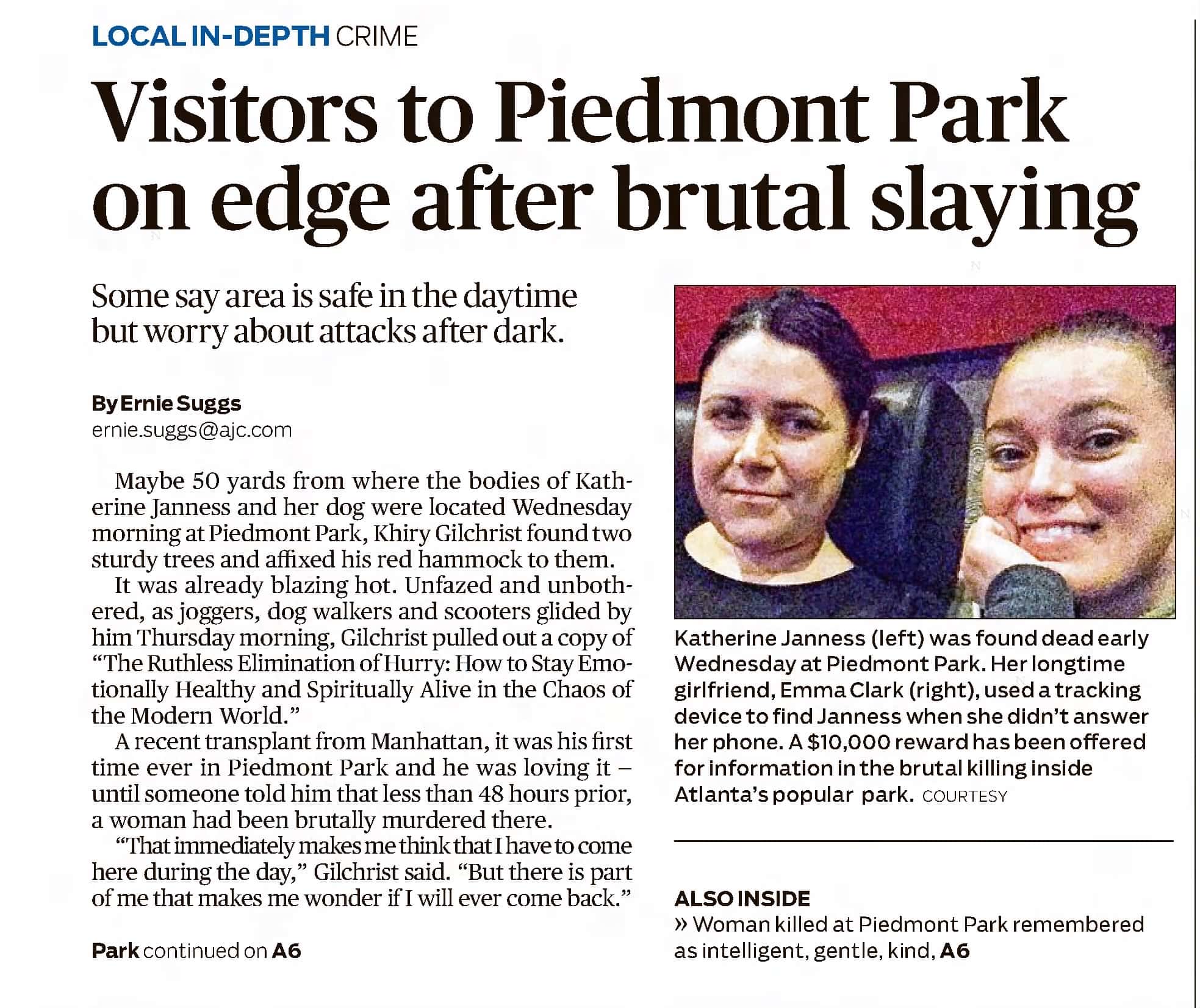 Katherine Janness Visitors To Piedmon Park On Edge After Brutal Slaying Part 1 AJC Jul 30 2021