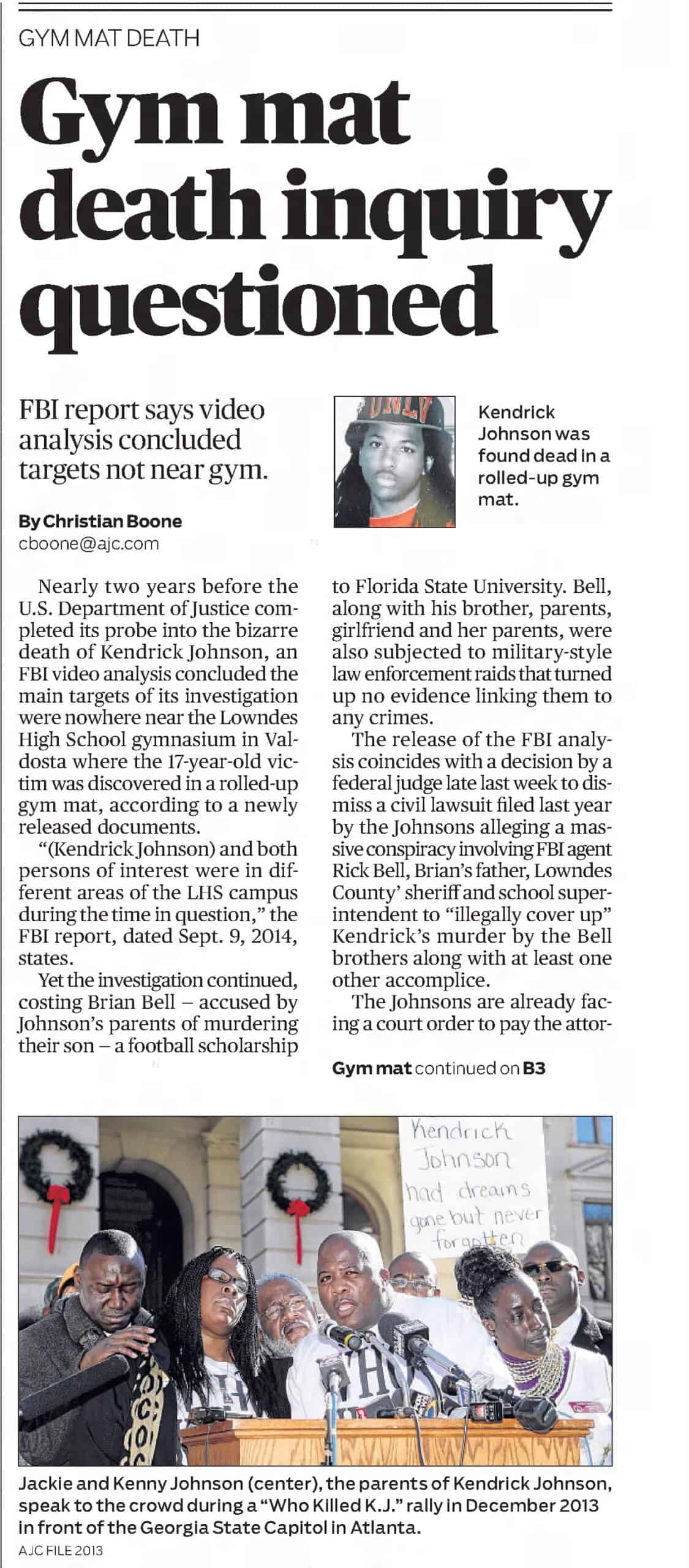 Kendrick Johnson Gym Mat Death Inquiry Questioned Part 1 AJC Jun 20 2017