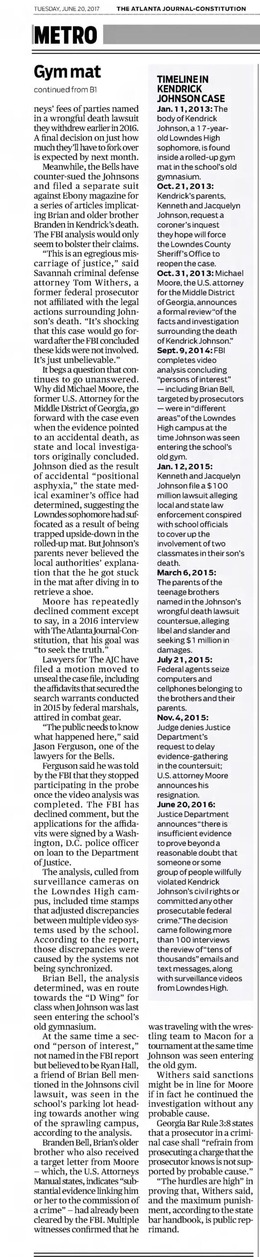Kendrick Johnson Gym Mat Death Inquiry Questioned Part 2 AJC Jun 20 2017