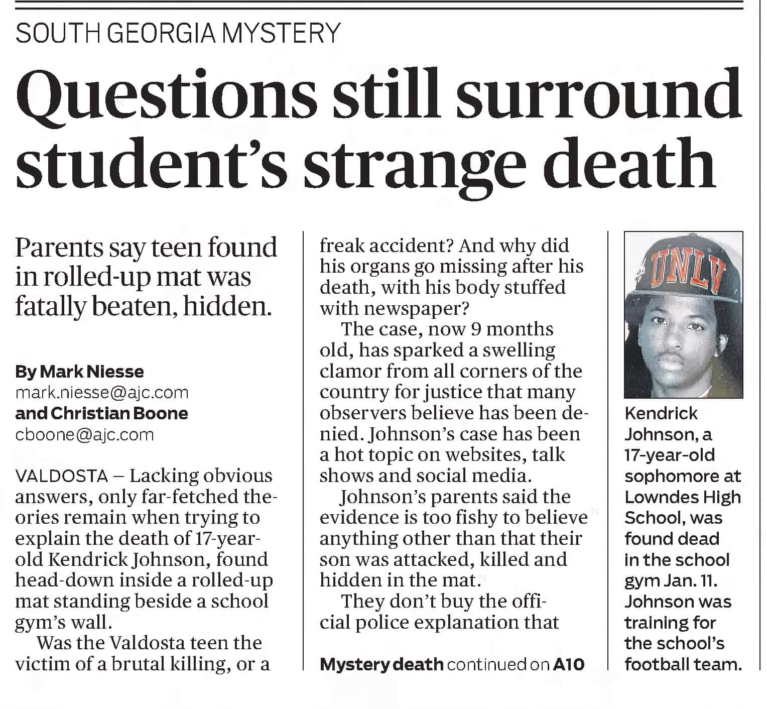 Kendrick Johnson Questions Still Surround Students Strange Death Part 1 AJC Oct 14 2013