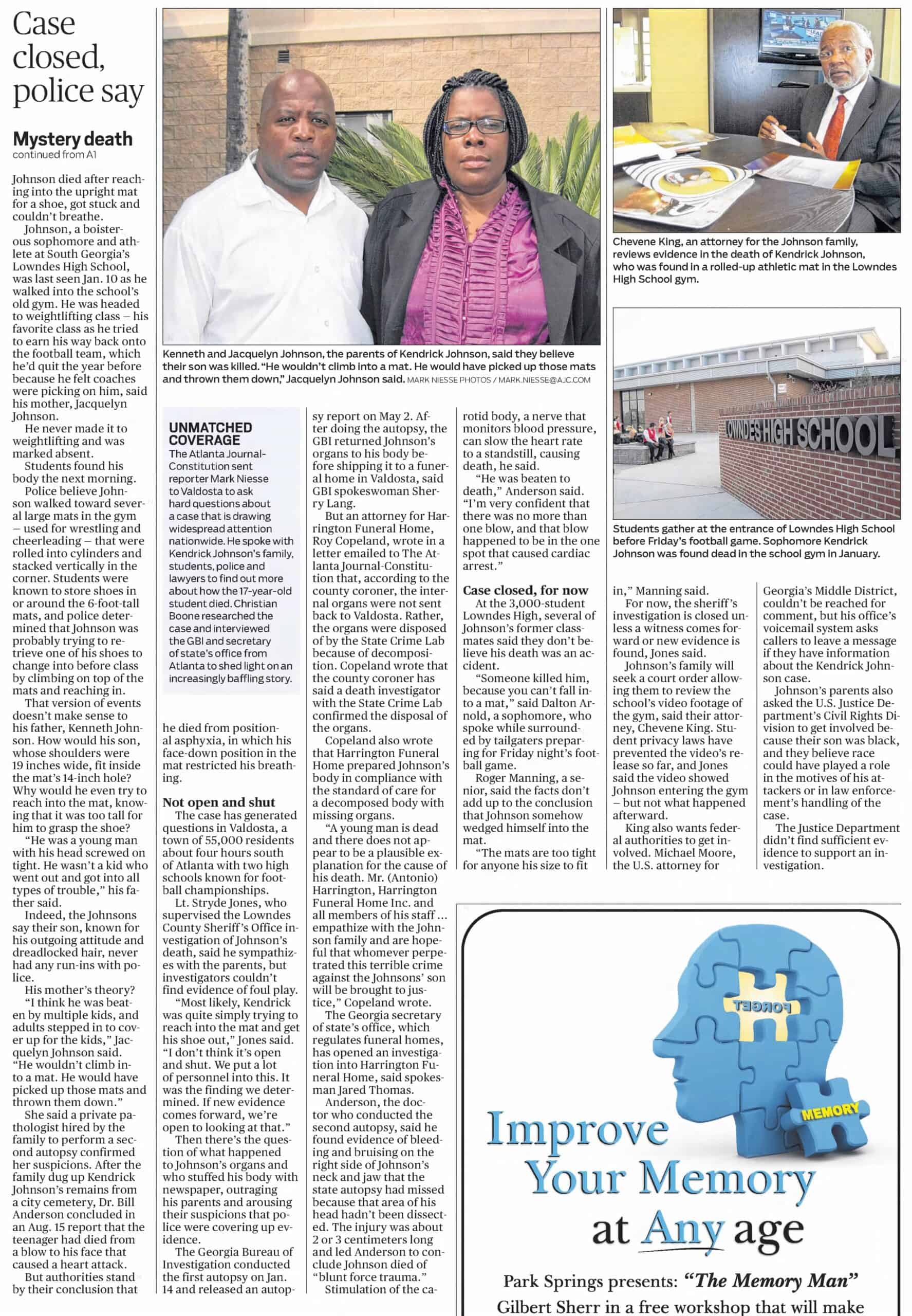 Kendrick Johnson Questions Still Surround Students Strange Death Part 2 AJC Oct 14 2013