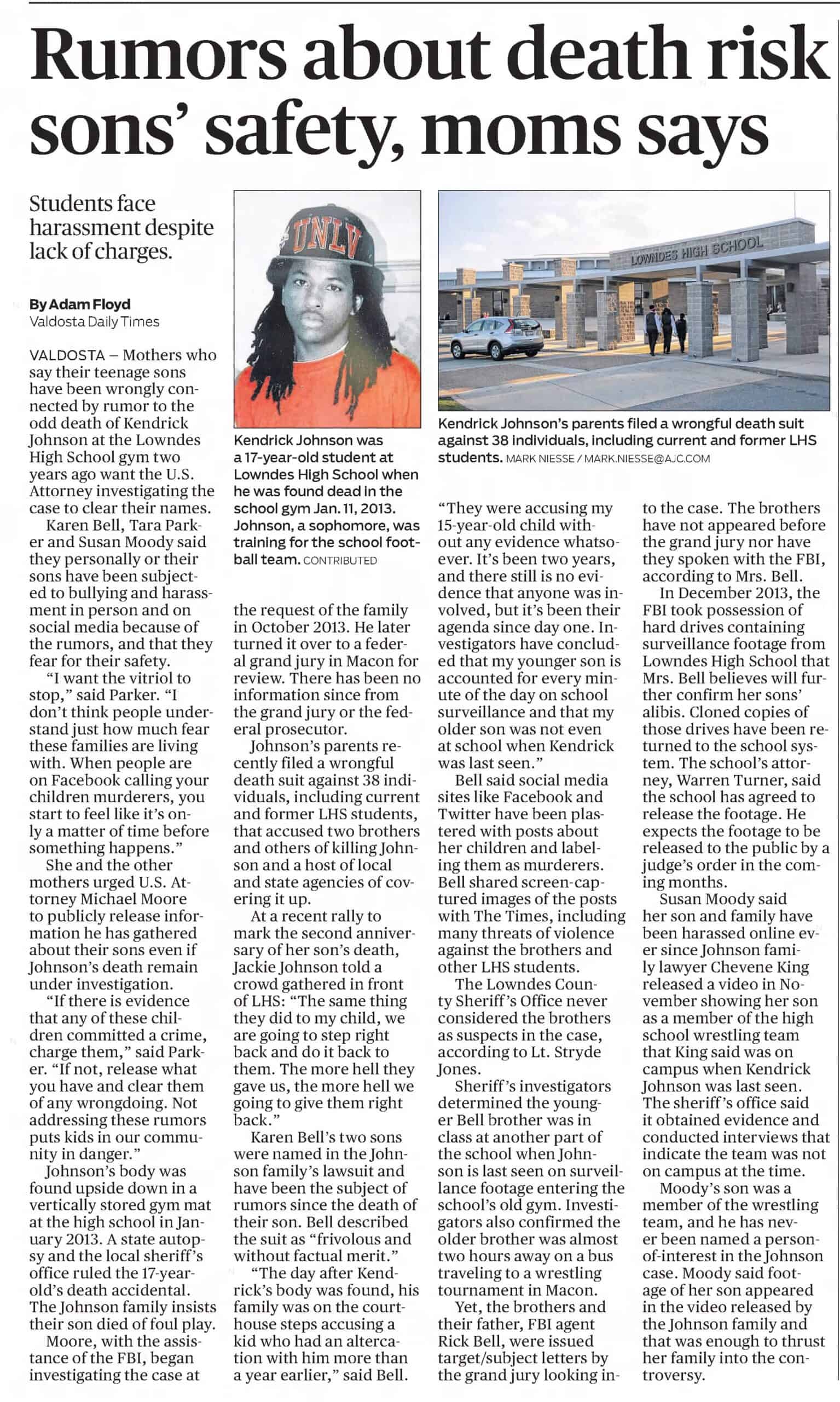 Kendrick Johnson Rumors About Death Risk Sons Safety Moms Says AJC Feb 1 2015