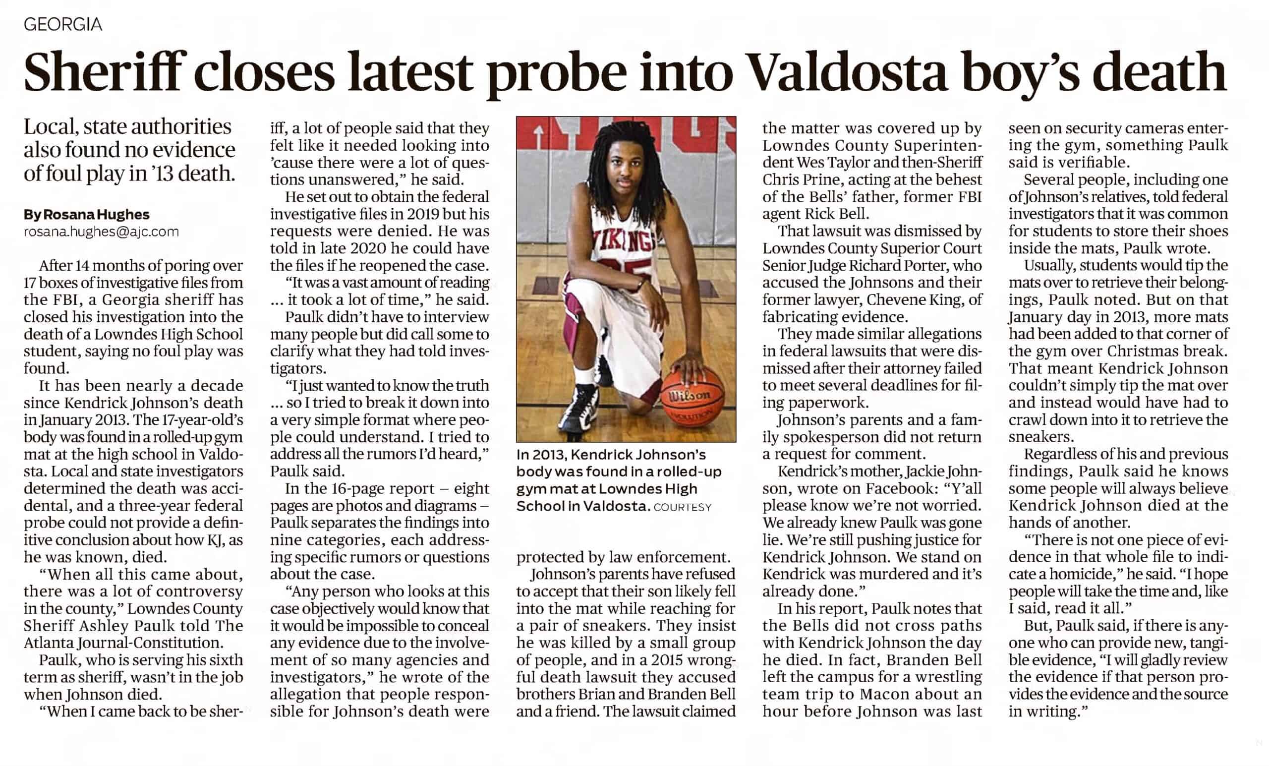 Kendrick Johnson Sheriff Closes Latest Probe Into Valdosta Boys Death AJC Jan 28 2022
