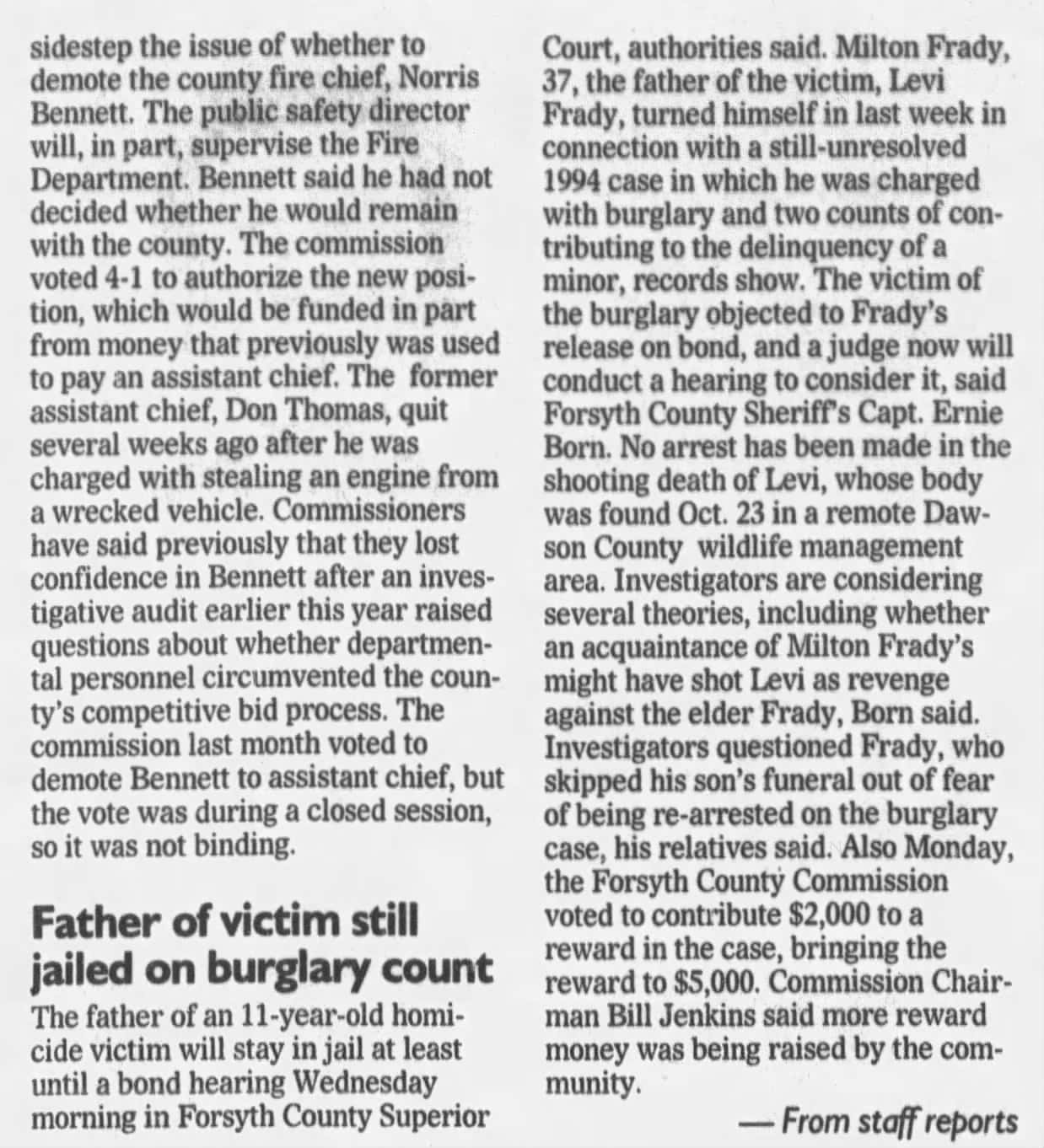 Levi Frady Father Of Victim Still Jailed On Burglary Count AJC Nov 4 1997