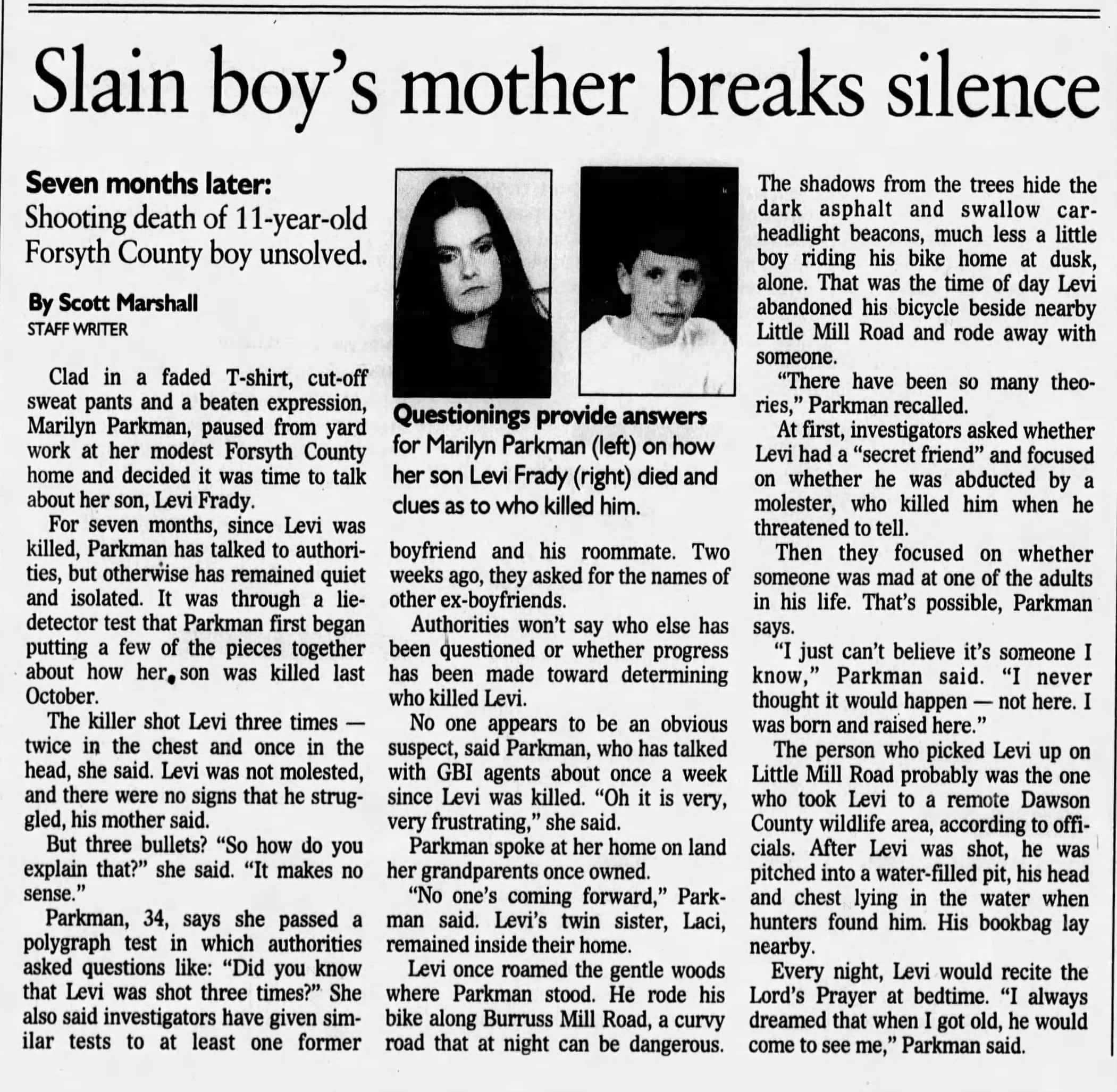 Levi Frady Slain Boys Mother Breaks Silence AJC Jun 1 1998