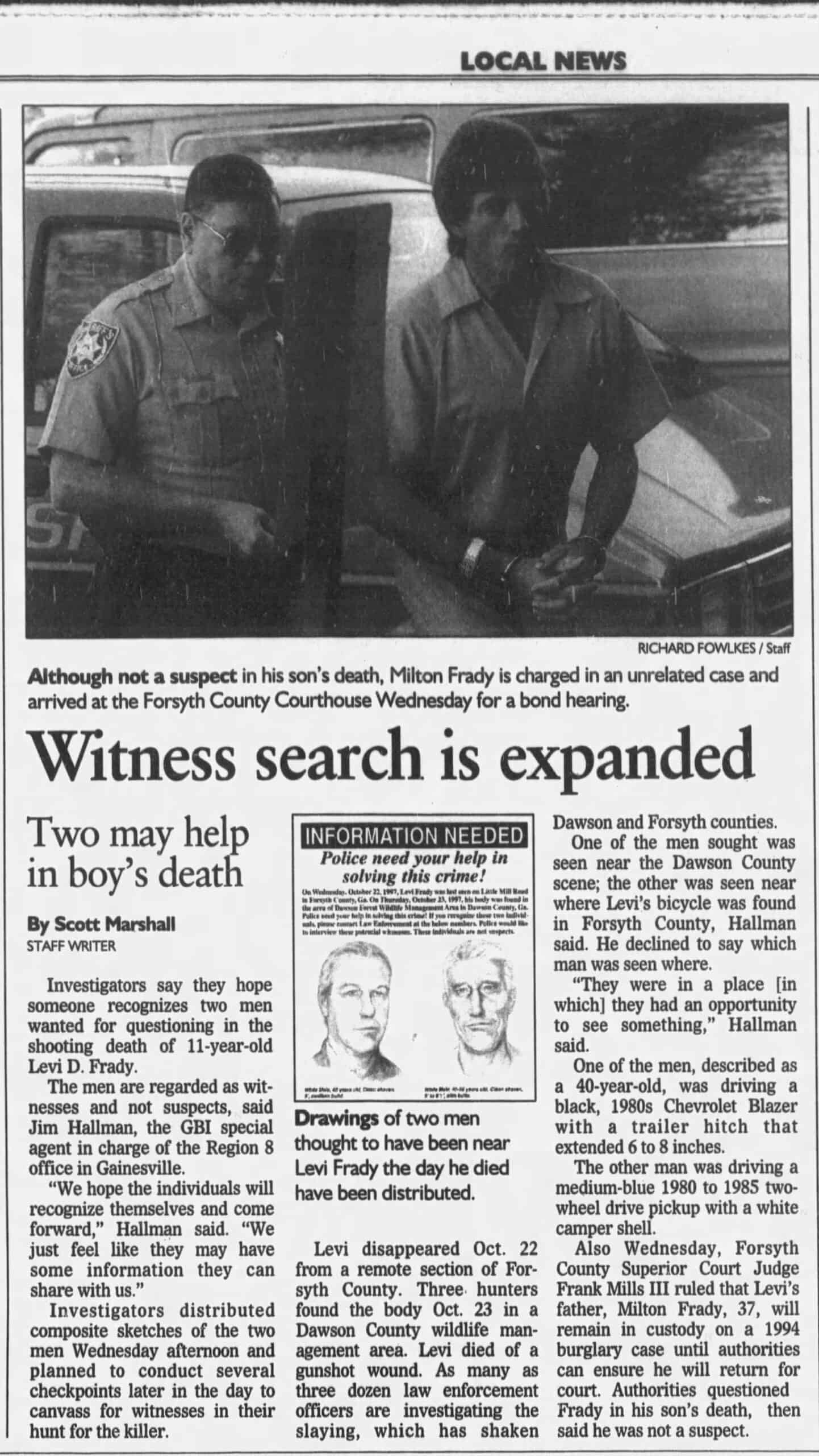 Levi Frady Witness Search Is Expanded AJC Nov 6 1997