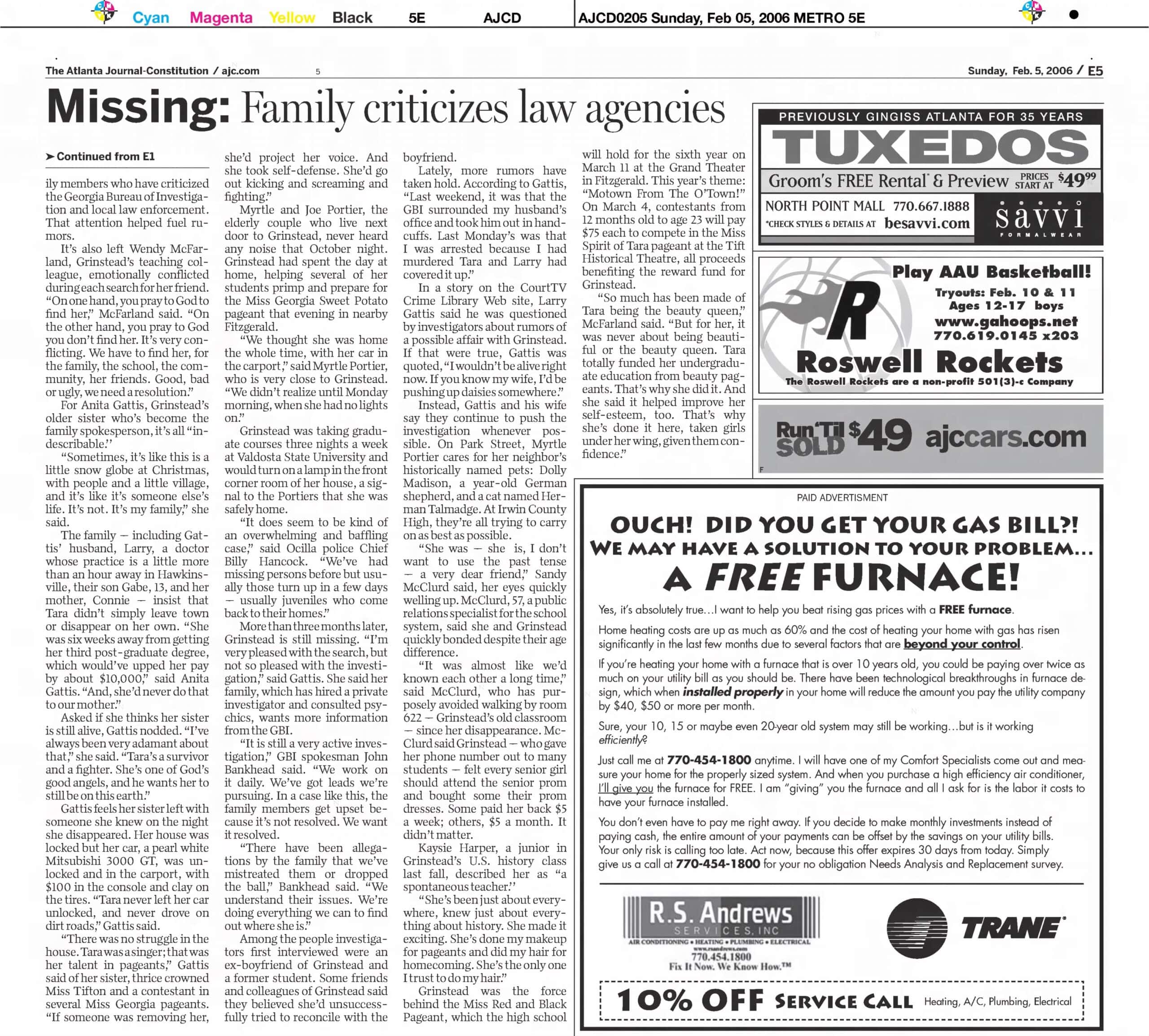 Tara Grinstead Big Mystery Baffles Tiny Georgia Town Part 2 AJC Feb 5 2006