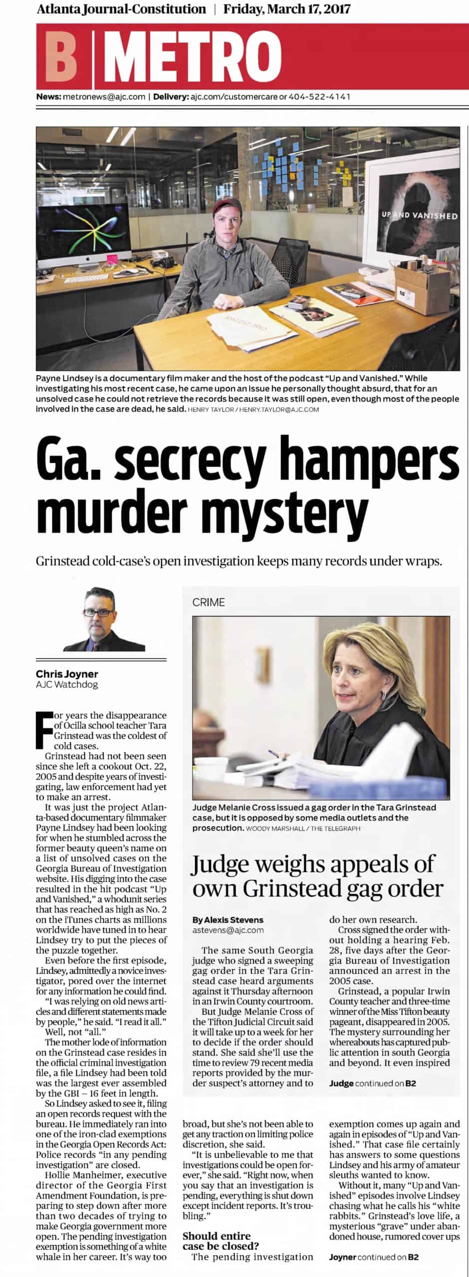 Tara Grinstead GA Secrecy Hampers Murder Mystery Part 1 AJC Mar 17 2017