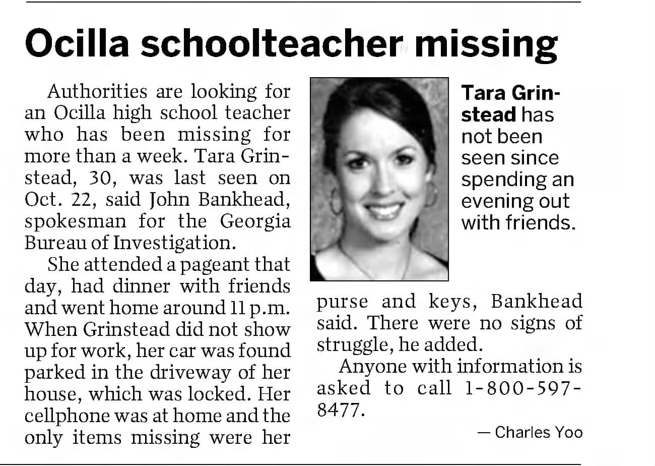 Tara Grinstead One Of First AJC Articles Nov 2 2005