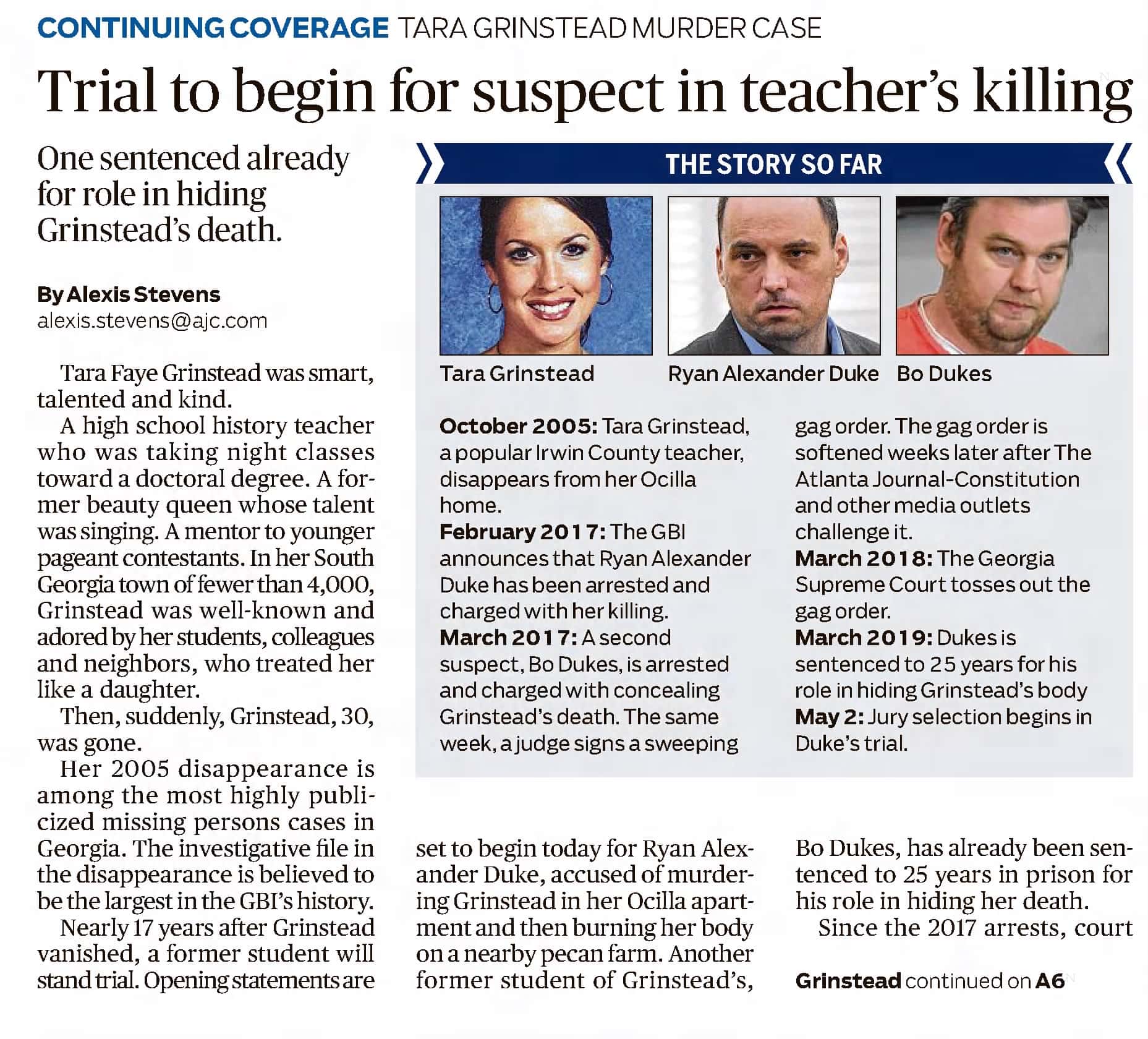 Tara Grinstead Trial To Begin For Suspect In Teachers Killings Part 1 AJC May 9 2022