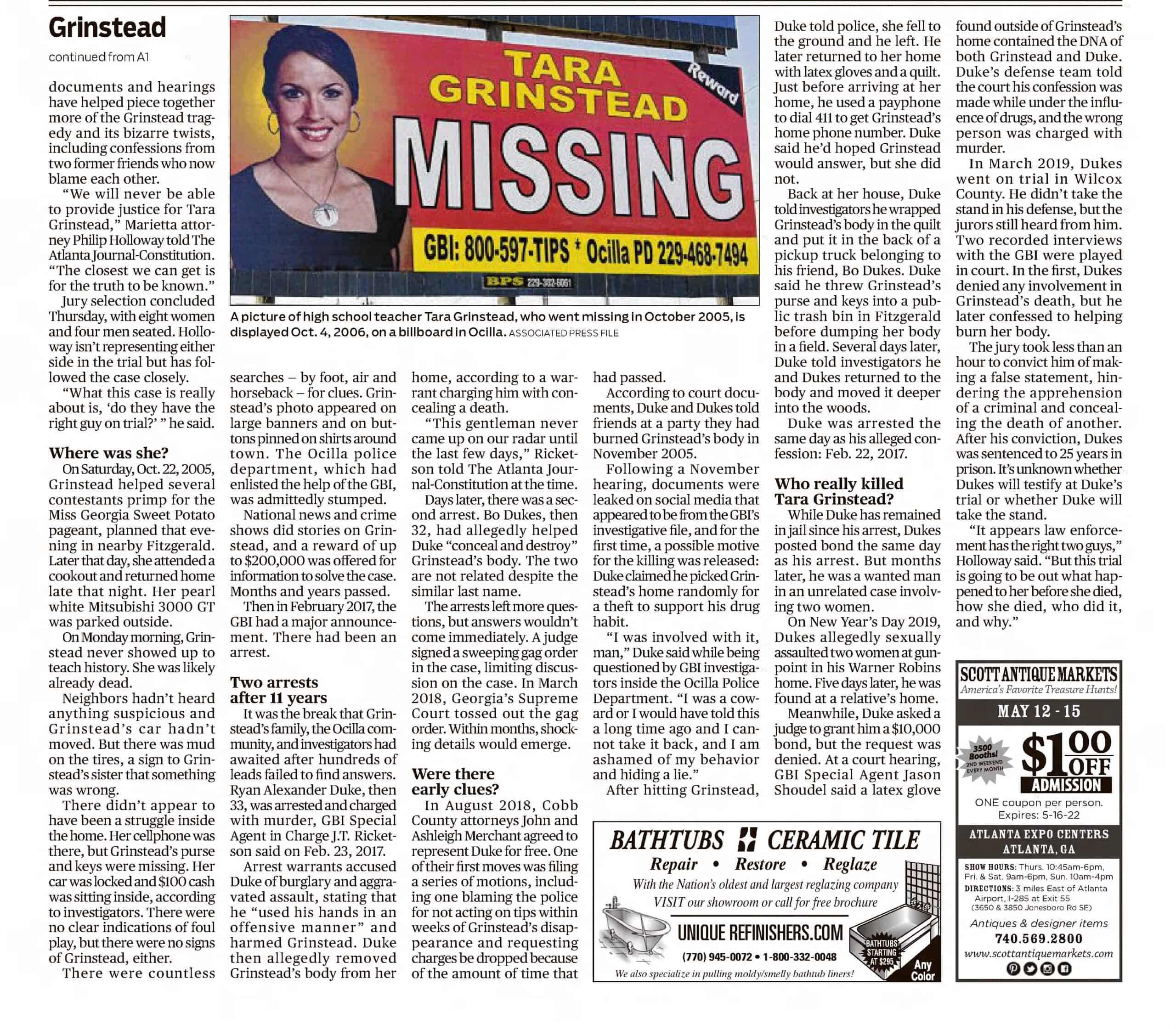 Tara Grinstead Trial To Begin For Suspect In Teachers Killings Part 2 AJC May 9 2022