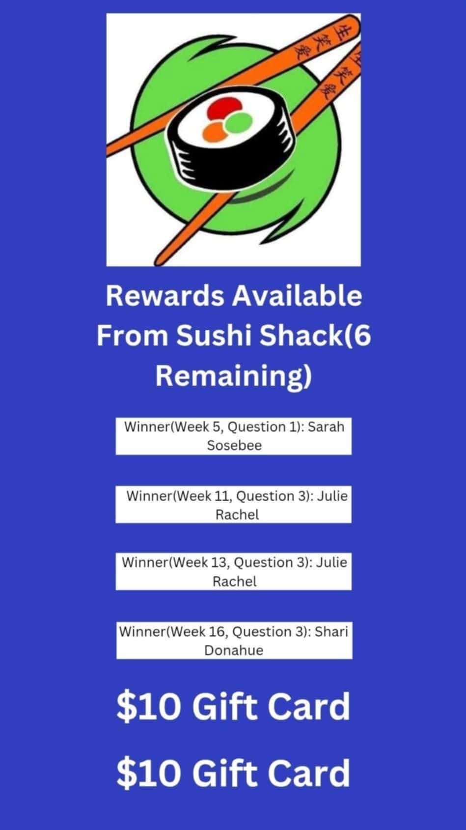 Sushi Shack Rewards Left Quarter 4